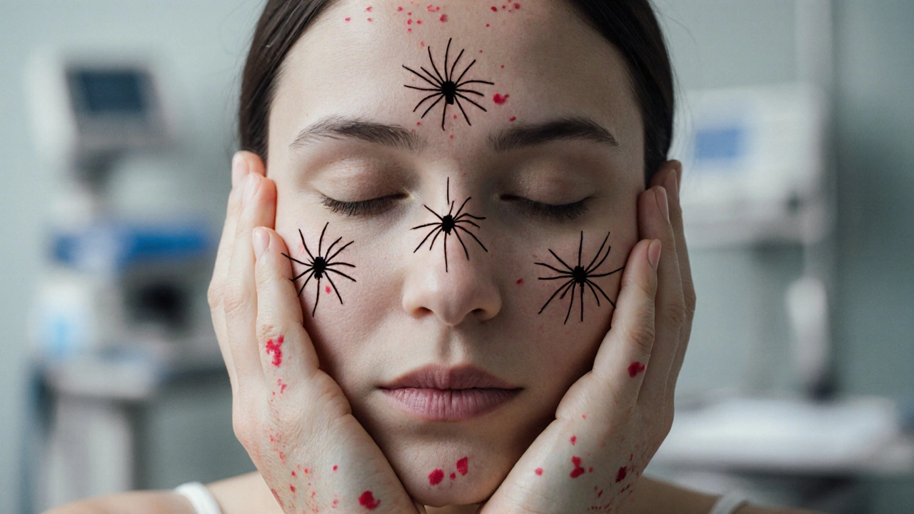 Красные пятна на ладонях и сосудистые звездочки на лице — симптомы нарушения работы печени.