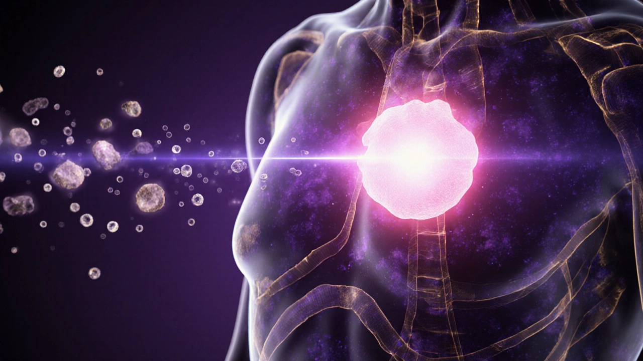 Лазер активирует фотосенсибилизатор в опухоли, уничтожая раковые клетки, не повреждая здоровые ткани.