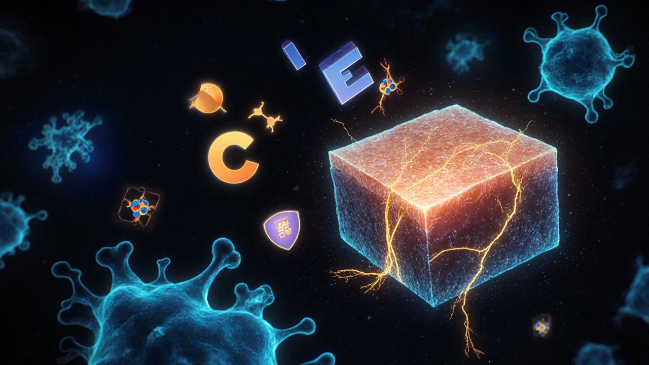 Молекулы витаминов С, Е и цинка восстанавливают коллагеновые волокна в клетках кожи.