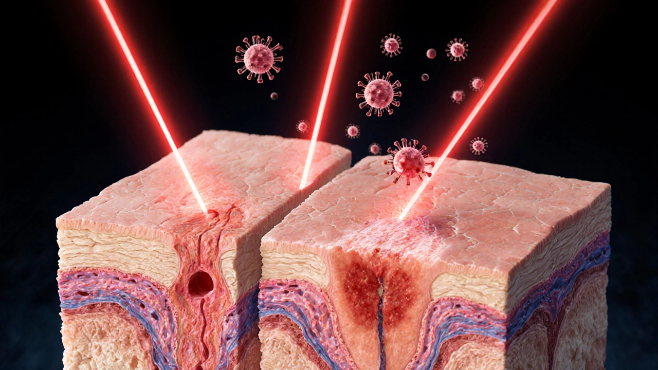Разрез кожи под лазером: активные воспаления и пробуждающиеся опухолевые клетки.