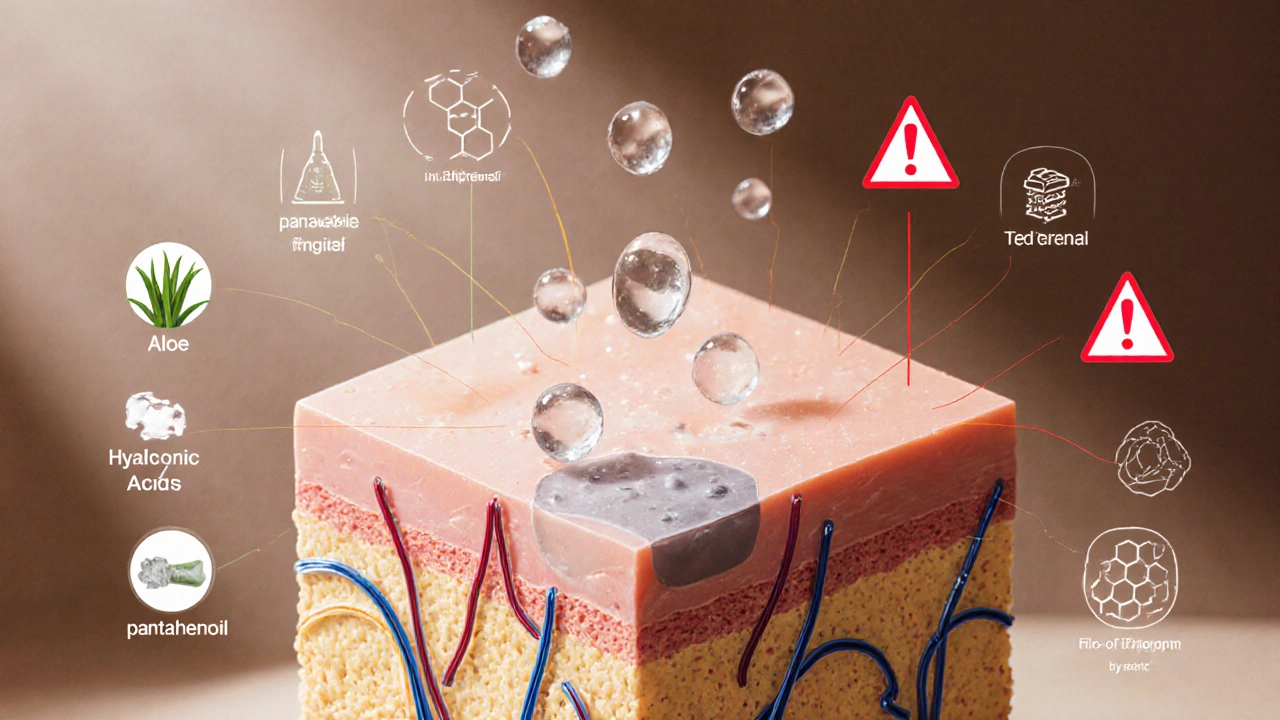 Схема восстановления кожного барьера с безопасными ингредиентами и запрещёнными компонентами.