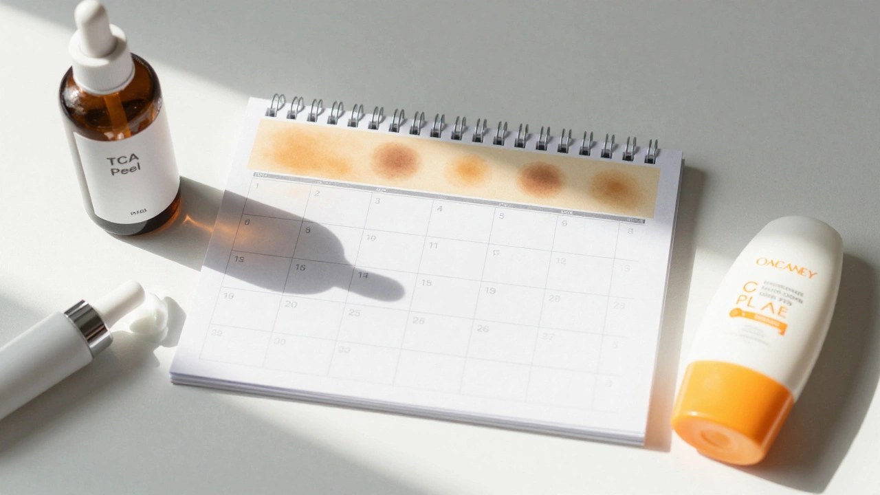 Календарь с курсом пилингов и средствами для ухода, пятна постепенно светлеют со временем.
