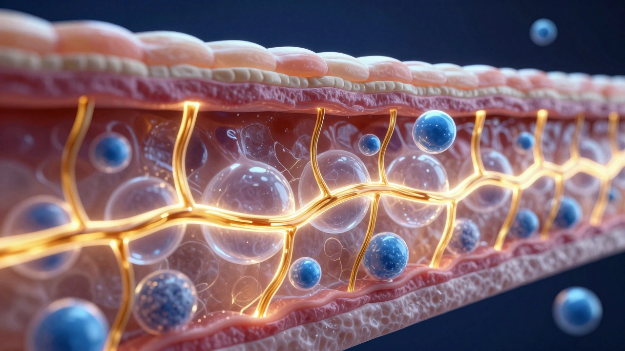 Макроизображение здоровых клеток кожи со структурой коллагеновых волокон.