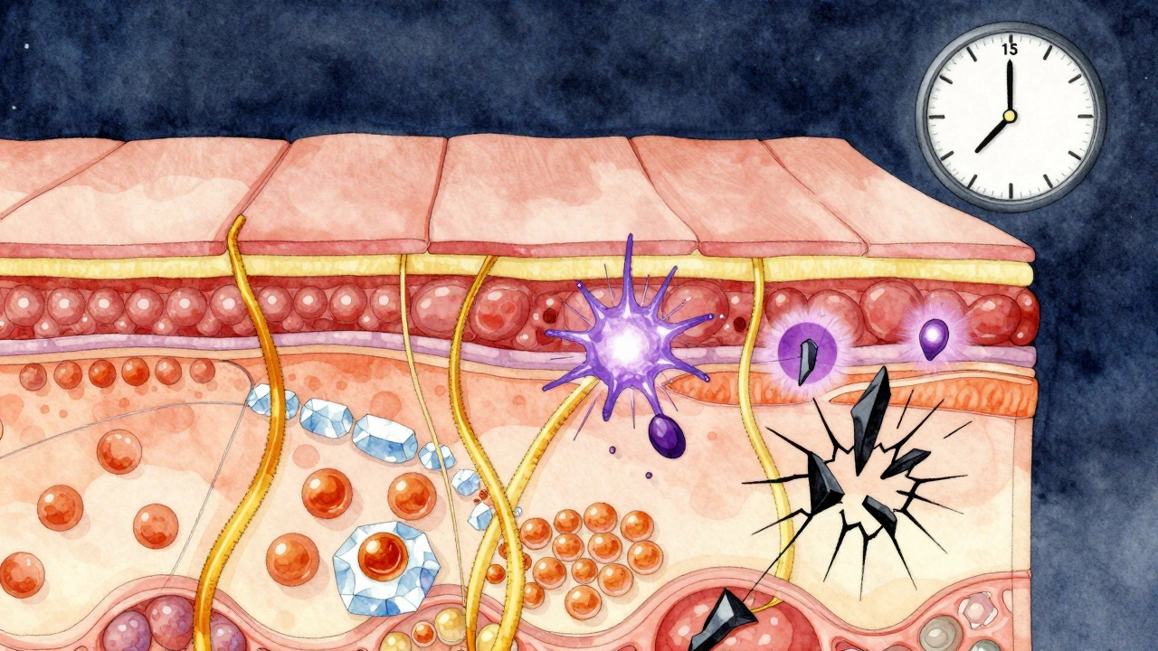 Разрез кожи ночью: клетки восстанавливаются, липидный барьер восстанавливается, антиоксиданты нейтрализуют повреждения — в пиковый час восстановления.