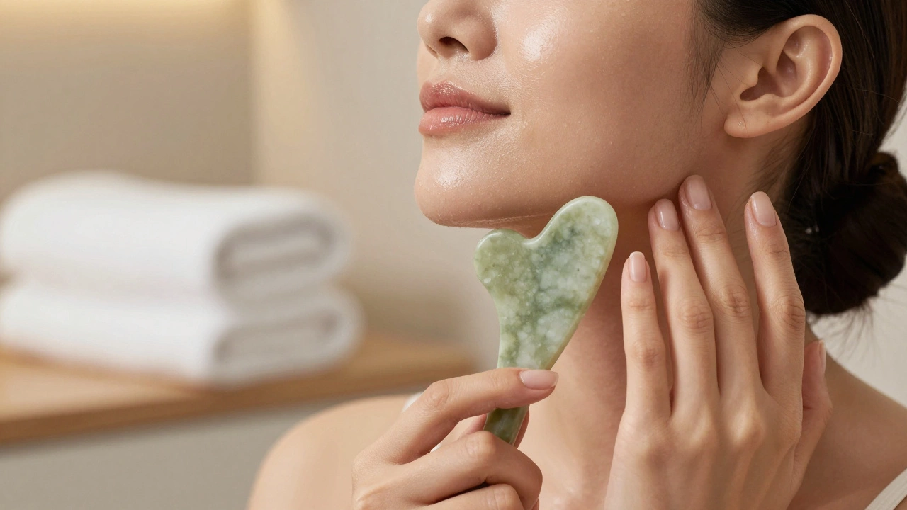 Массаж лица с помощью скребка гуаша для подтяжки овала лица