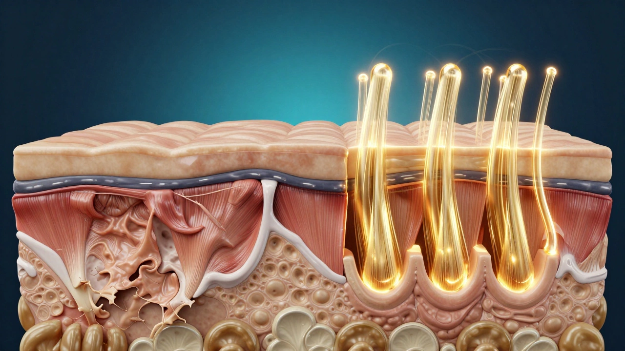 Схематичное изображение процесса SMAS-лифтинга в глубоких слоях кожи